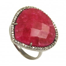 Ruby heart sterling silver pave set cz ring